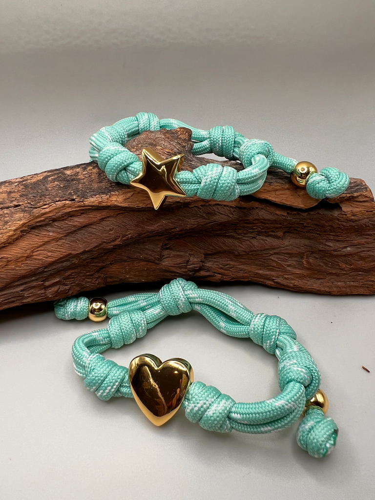 Pulsera Cordón Turquesa Estrella- Corazón 