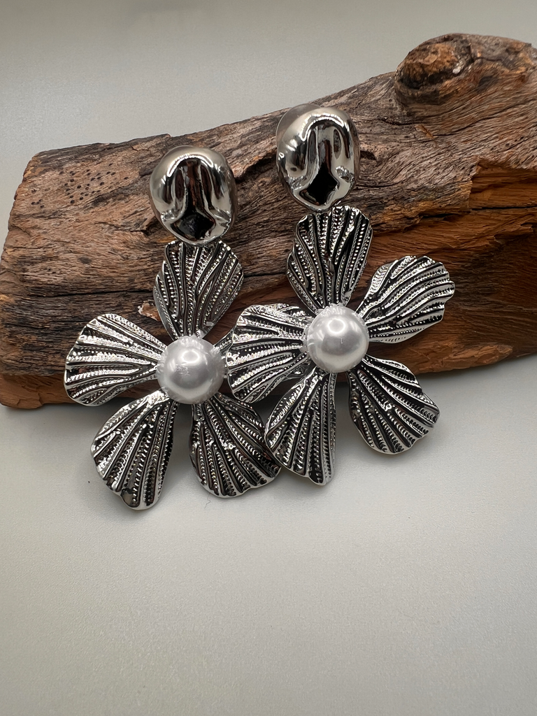 Aros Fiesta Flor Plateado 