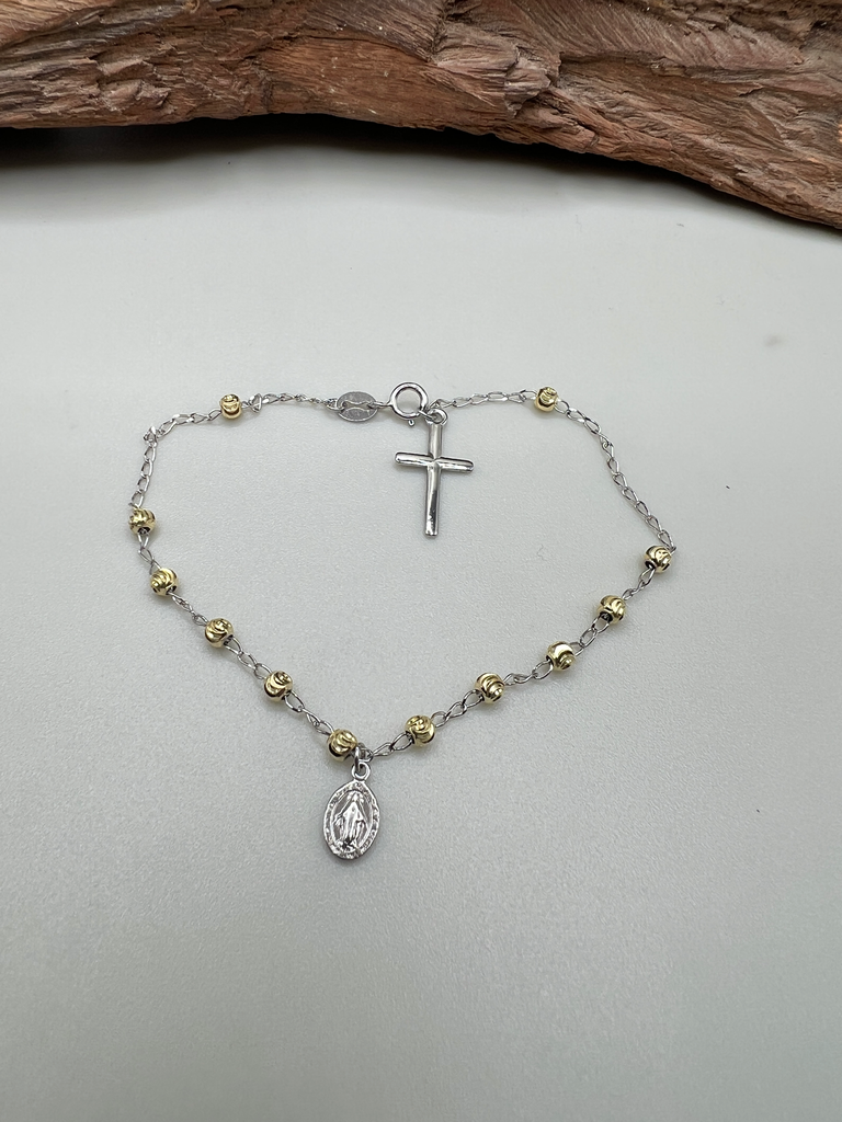Pulsera Virgen- Cruz  Plata 