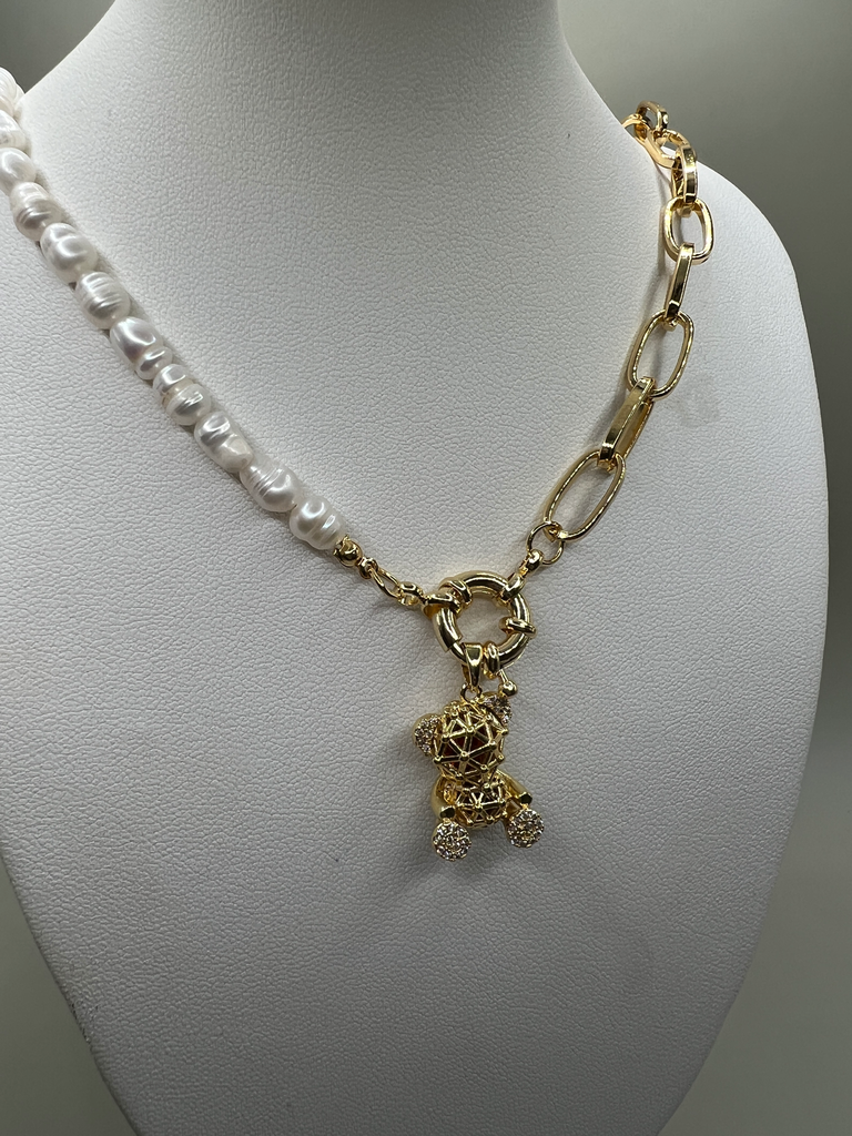 Cadena Perlas y Oso 