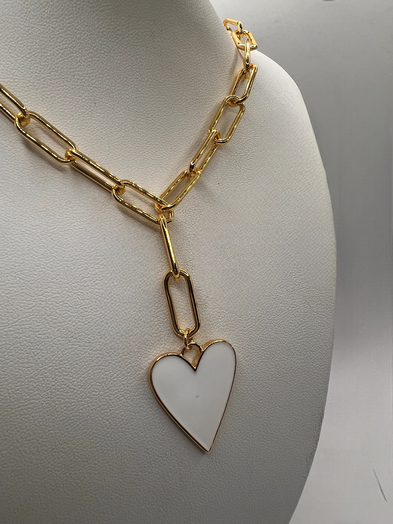 Gruesa Eslabones Corazón Blanco 