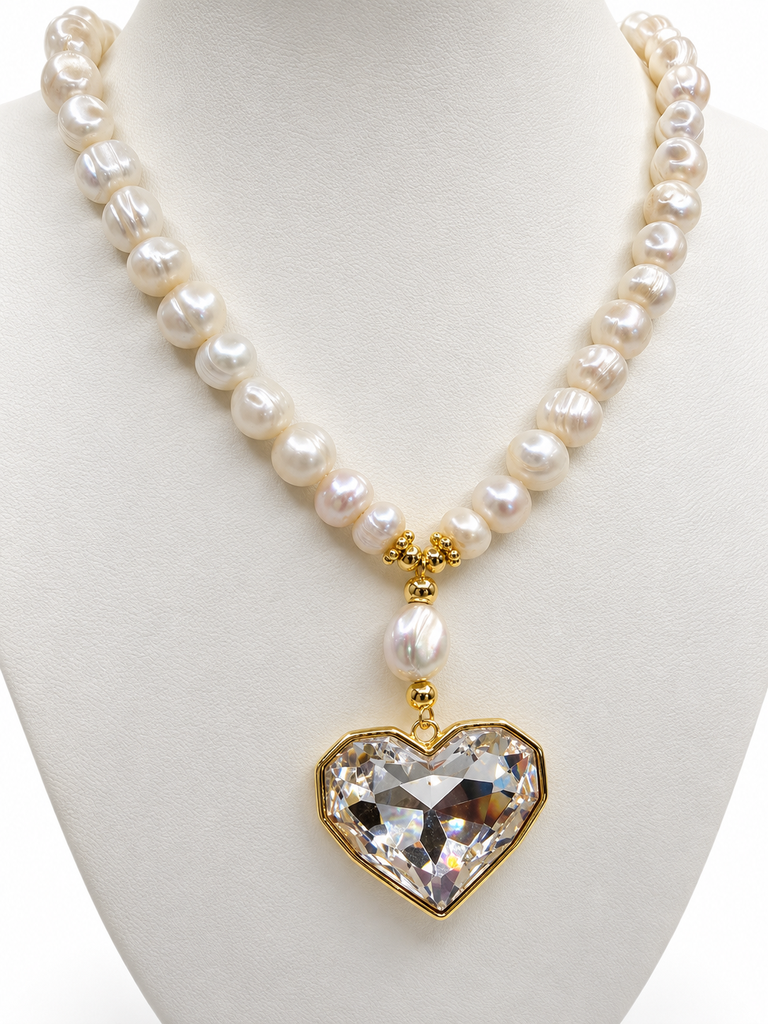 Cadena Perla Corazón Cristal 