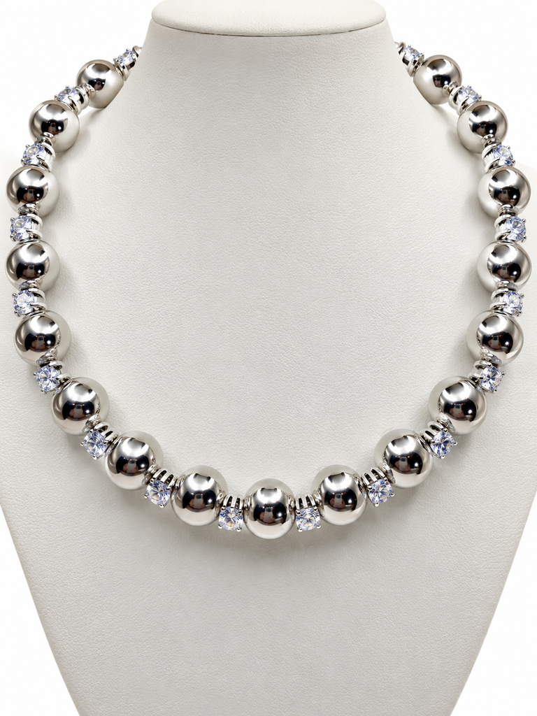 Collar Rígido Esferas Plateadas 
