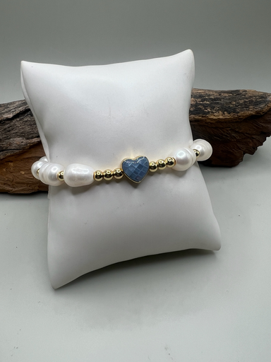 [D. 260] Pulsera Corazón Celeste & Perlas 