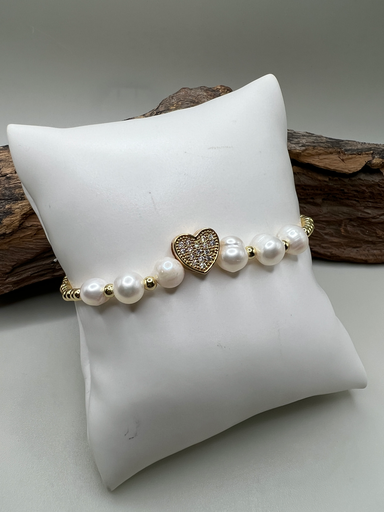 [D. 360] Pulsera Perlas con Corazón  