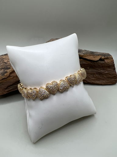 [D. 416] Pulsera Artesanal Corazones Dorados 