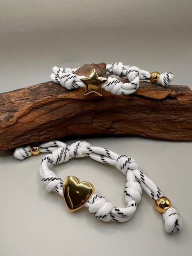 [D. 540] Pulsera Cordón Blanco  Estrella- Corazón 