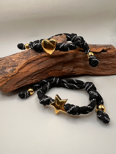 [D. 545] Pulsera Cordón Negro Estrella- Corazón 
